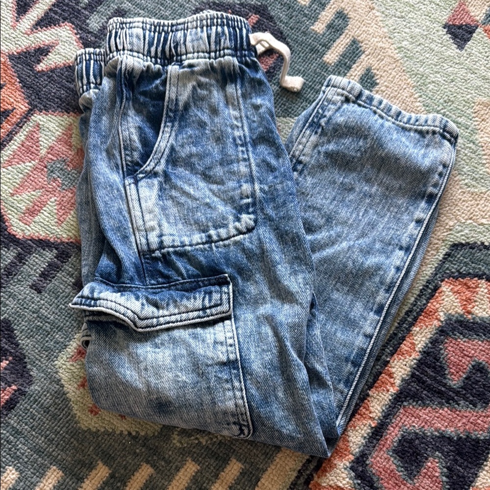 Light Wash Denim Jogger Cargo Pants - Casual Everyday